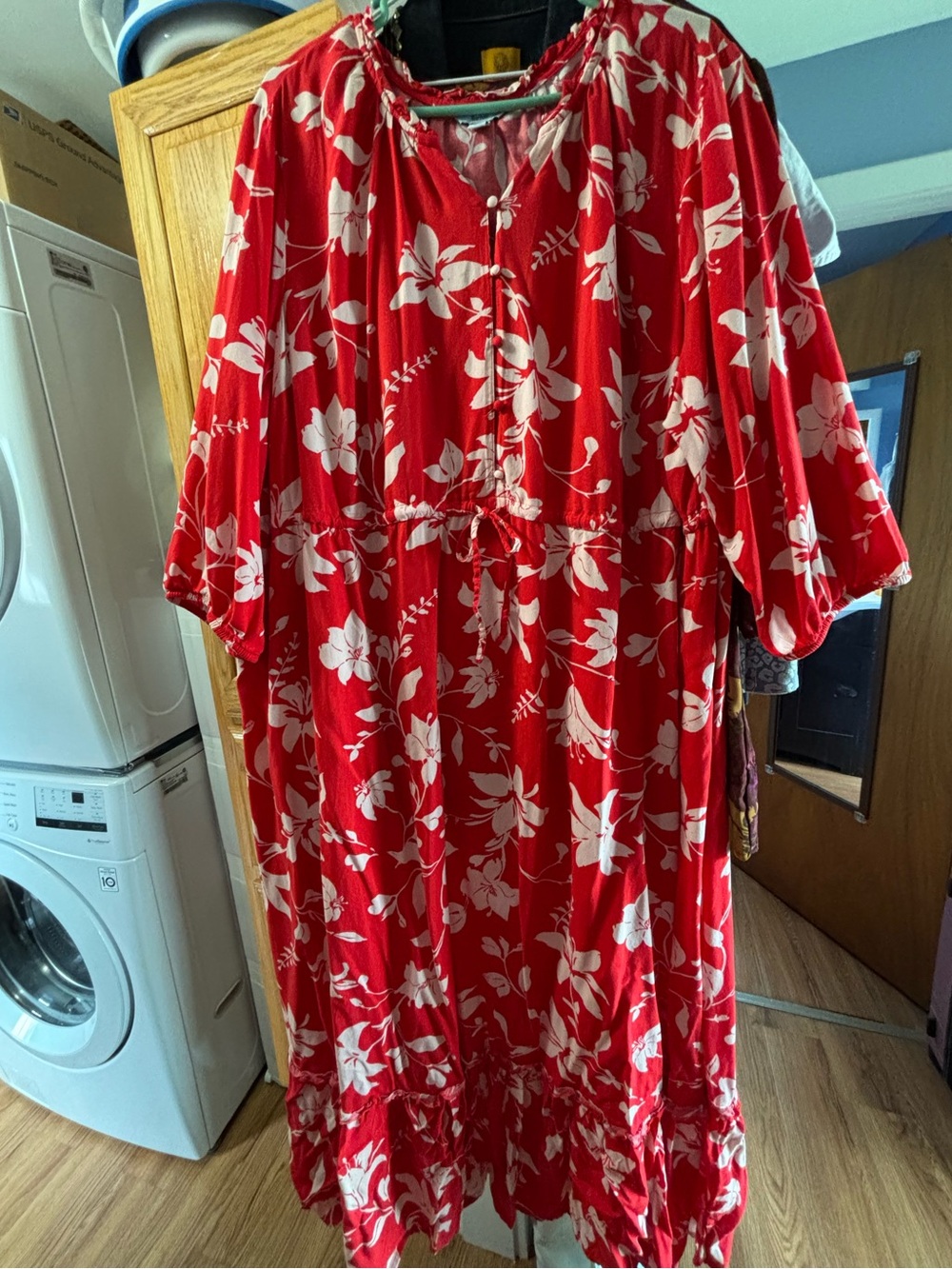 croft & barrow Red Maxi Dress w/ White Hibiscus Floral Print